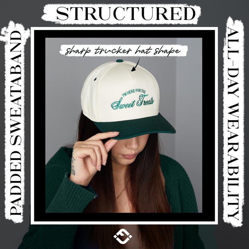 فنكي جونك قبعة Snapback كلاسيكية بلونين - أنا هنا من أجل الحلوى - أخضر/بيج - Image 5